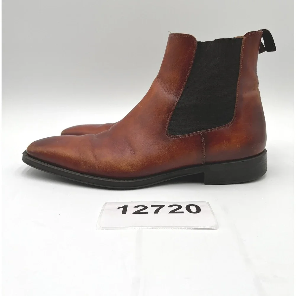 Magnanni Boots Mens 9M Burnished Cognac Leather Square Toe Formal Ankle Chelsea
